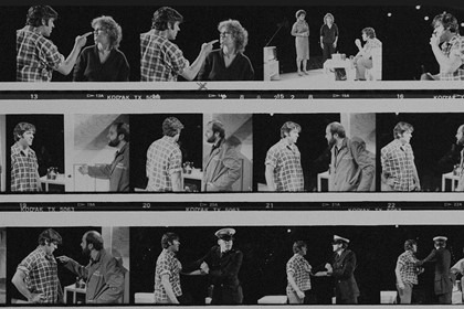 Part of contact sheet from photo shoot for "The Removalists". L-R: (from top) Ian Mortimer, Marilyn O'Donnell, Kerreen Ely-Harper, Ross Williams, Robert Morgan. Photographer: David B. Simmonds