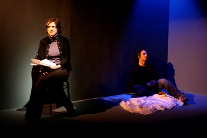 Production still for "Construction of the Human Heart". L-R: Fiona MacLeod, Todd MacDonald. Photographer: Unknown