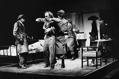 Production still for "Heroic Measures". L-R: Tom Considine as David Brodski, Huw Williams as Josef Ginzburg, with David Bonney, Gerard Sont and Bruce Alexander as the arresting soldiers. Photographer: Jeff Busby
