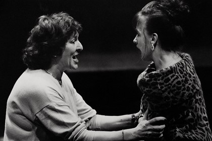 Production still for "The Garden of Granddaughters". L-R: Daphne Grey as Moriley, Dina Panozzo as Fay. Photographer: Jeff Busby