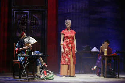 Production still for "Minefields and Miniskirts" (2004). L-R: Debra Byrne as The Nurse, Tracy Bartram as The Journalist, Robyn Arthur as The Volunteer. Photographer: Lisa Tomasetti