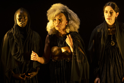 Production photography from TROY (2025) / Photographer: Pia Johnson / Featuring: Ciline Ajobong, Paula Arundell & Geraldine Hakewill