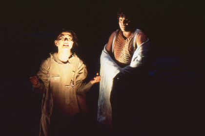 Production still for "The Head of Mary". L-R: Miki Oikawa as Shika, Tom E. Lewis as Yabari. Photographer: Jeff Busby