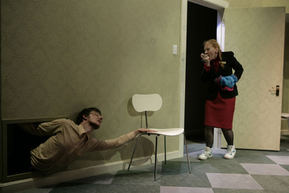 Production still for "The Metamorphosis". L-R: Matthew Whittet, Julie Forsyth. Photographer: Jeff Busby