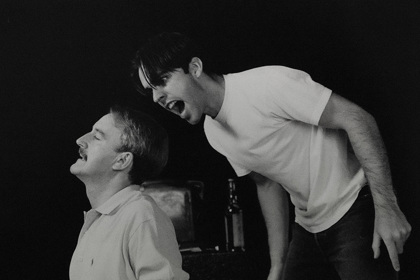 Production still for tour of "Sanctuary". L-R: William Gluth as Robert 'Bob' King, Felix Williamson as John Alderston. Photographer: Jeff Busby