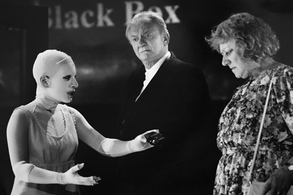 Production still for "Tear From a Glass Eye". L-R: Christen O'Leary as Iris, Bob Hornery as Stanley, Monica Maughan as Irene. Photographer: Jeff Busby