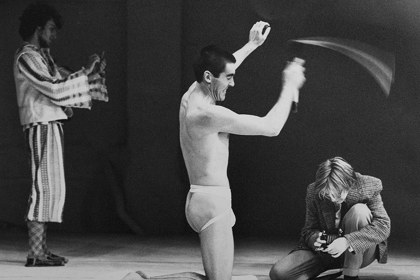 Production still for "A Whip Round for Percy Grainger". L-R: Alan Knoepfler, Tony Mack, Margaret Cameron. Photographer: Unknown