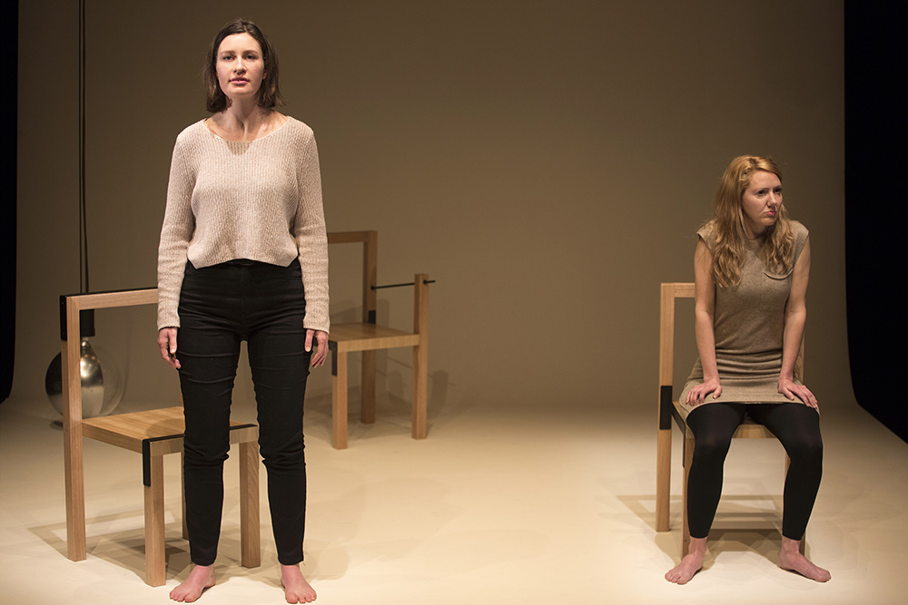 Production still for "They Saw a Thylacine". L-R: Sarah Hamilton, Justine Campbell. Photographer: Pia Johnson