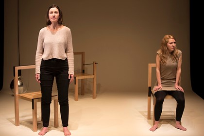 Production still for "They Saw a Thylacine". L-R: Sarah Hamilton, Justine Campbell. Photographer: Pia Johnson