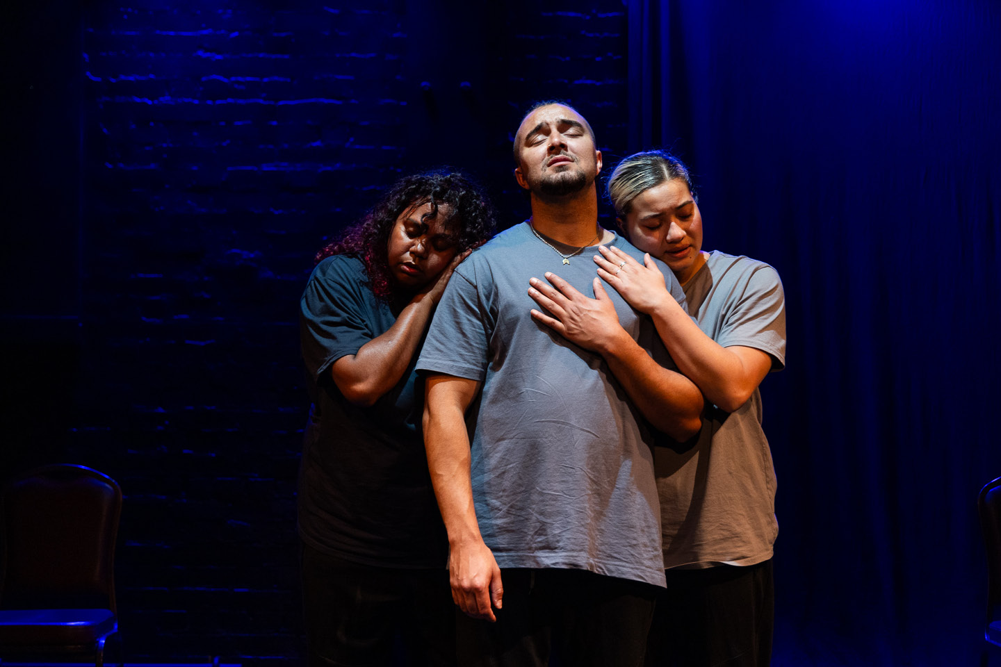 Production still for the 2023 Season of 'Whose Gonna Love 'Em? I am that i AM' In Photo: Maurial Spearim, Corey Saylor-Brunskill, Maggie Church-Kopp. Photographer: Jacinta Keefe