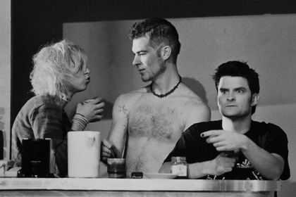 Production still for "Public Dancing". L-R: Miria Kostiuk as Coral, James Brennan as Sebastian, James Saunders as Damon. Photographer: Rachelle Roberts