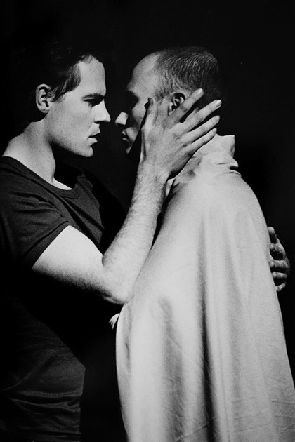 Production still for "Like Stars in My Hands". L-R: Stephen Pease as Marcello, Adam Broinowski as Simon. Photographer: Jeff Busby