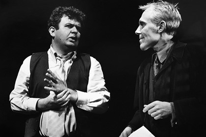 Production still for "Chilling and Killing My Annabel Lee". L-R: Francis Greenslade as Arthur Kitty, Wayne Hope as Detective Douglas Wesin. Photographer: Jeff Busby