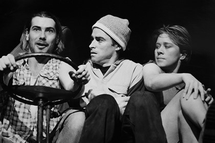 Production still for "Sweet Road". L-R: Stephen Greig as Andy, Peter Docker, Michaela Cantwell as Carla. Photographer: Jeff Busby