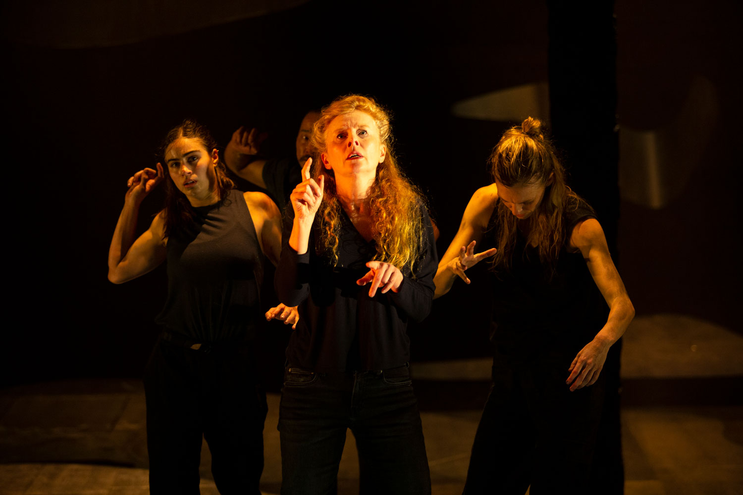 Production still for the 2022 Season of 'Monsters'. L-R: Josie Weise, Kimball Wong, Alison Whyte, Samantha Hines. Photographer: Pia Johnson