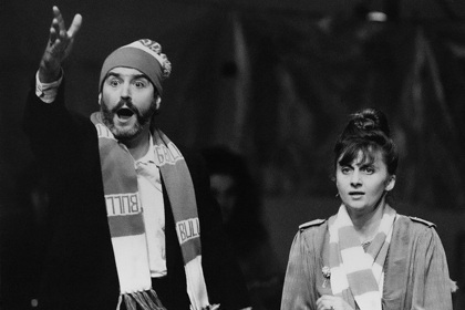 Production still for "Emma: Celebrazione!" L-R: Robert Forza as Peter, Laura Lattuada as Emma. Photographer: Jeff Busby