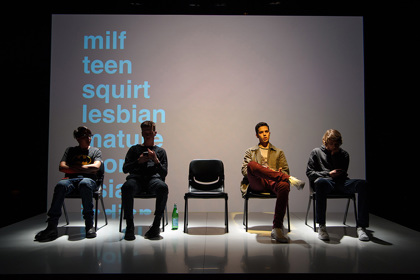 Production still for "Gonzo". L-R: Jack Palit, Sam Salem, Ari Long, Sol Rumble. Photographer: Sarah Walker