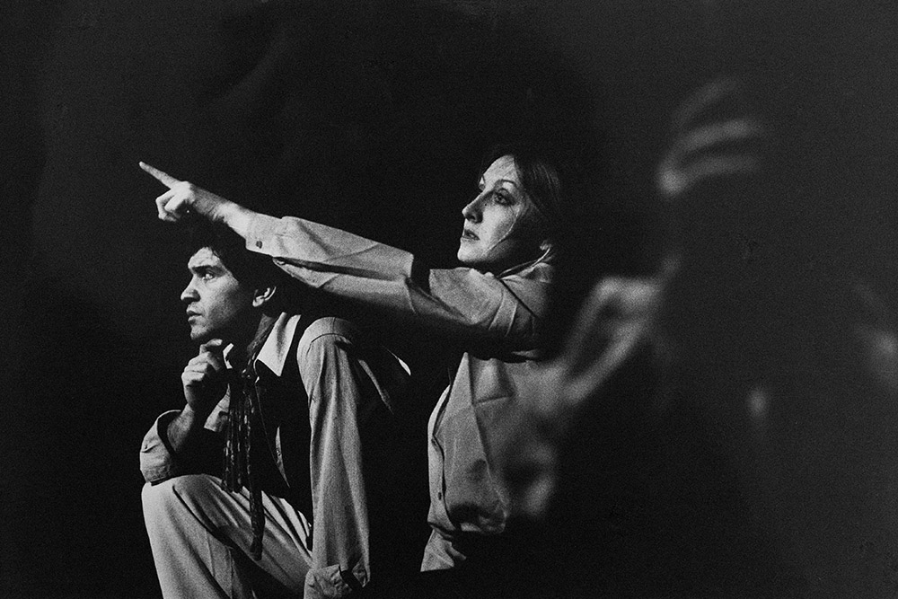 Production still for "The Emigrants". L-R: John Vomero, Stavroula. Photographer: David Parker