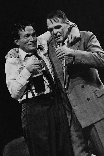Production still for "A Happy and Holy Occasion". L-R: Richard Piper as Denny O'Mahon, Robert Essex as Tocky Keating. Photographer: Jeff Busby