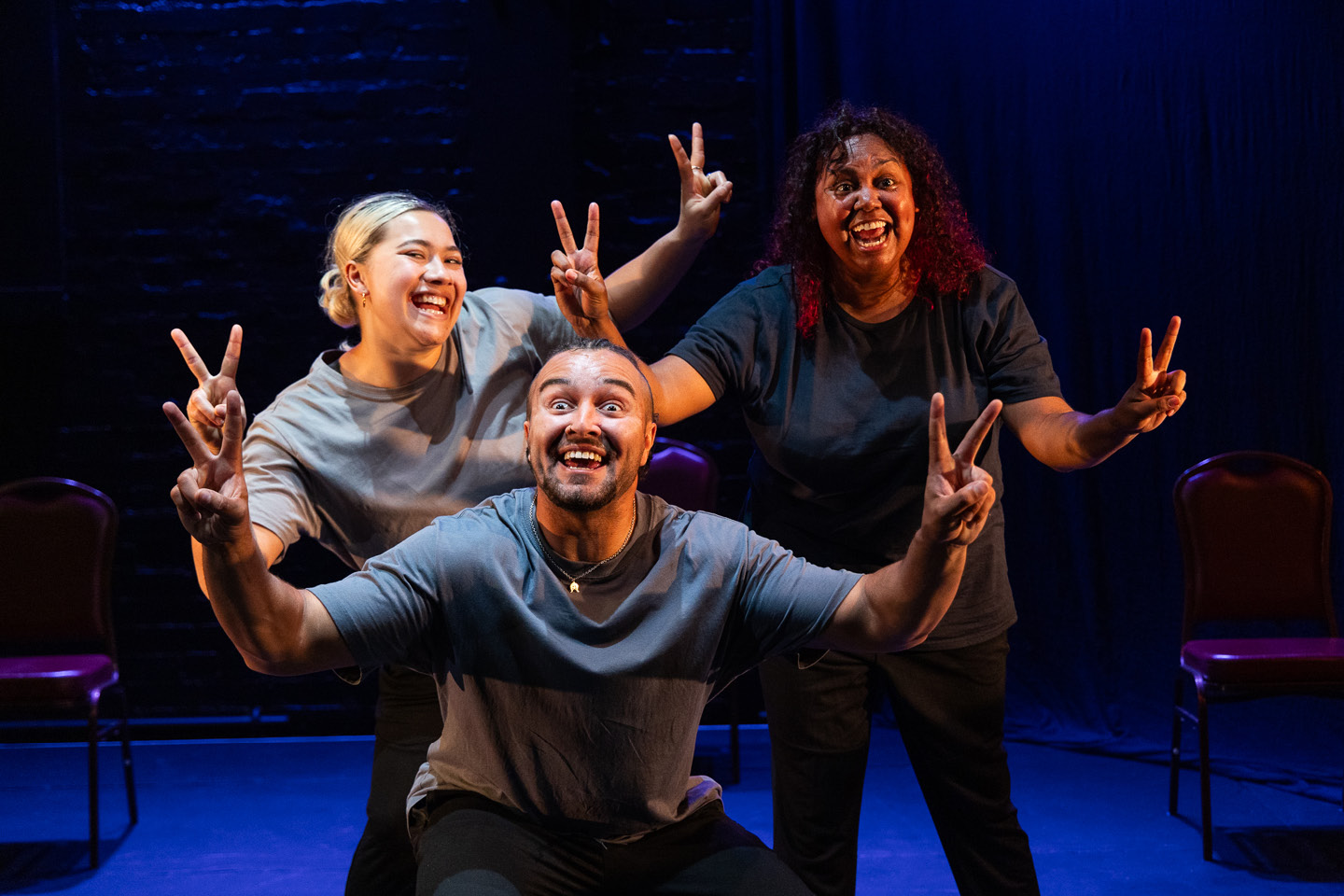 Production still for the 2023 Season of 'Whose Gonna Love 'Em? I am that i AM' In Photo: Maggie Church-Kopp, Corey Saylor-Brunskill, Maurial Spearim. Photographer: Jacinta Keefe