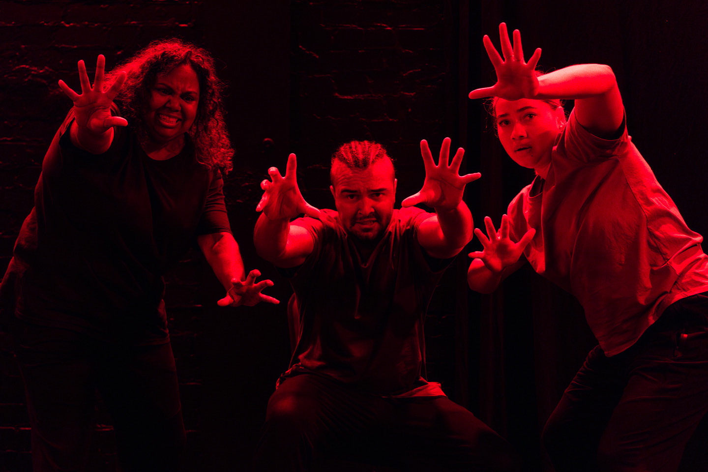 Production still for the 2023 Season of 'Whose Gonna Love 'Em? I am that i AM' In Photo: Maurial Spearim, Corey Saylor-Brunskill, Maggie Church-Kopp. Photographer: Jacinta Keefe