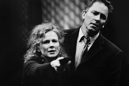  Production still for "Myth, Propaganda and Disaster in Nazi Germany and Contemporary America". L-R: Alison Whyte as Eve, Nicholas Eadie as Talbot. Photographer: Jeff Busby