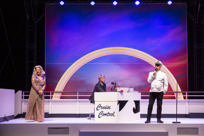 Production still for the 2021 Season of 'S.S. Metaphor'. L-R: Natalie Gamsu, Will Conyers, Ash Flanders. Photographer: Pia Johnson