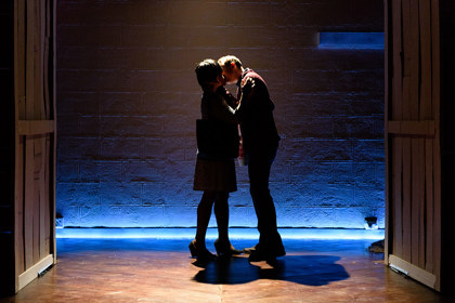 Production still for previous season of "Underground Railroad Game". L-R: Jennifer Kidwell, Scott R. Sheppard. Photographer: Ben Arons