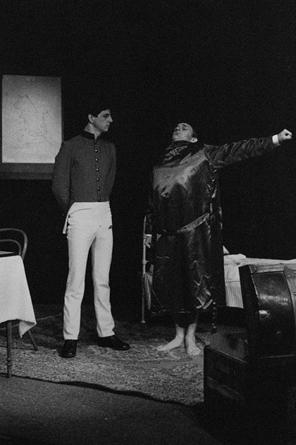 Production still for short play "Black Man's House". L-R: Gino Thomasina as Adam, Les Winspear as Darling. Photographer: Unknown